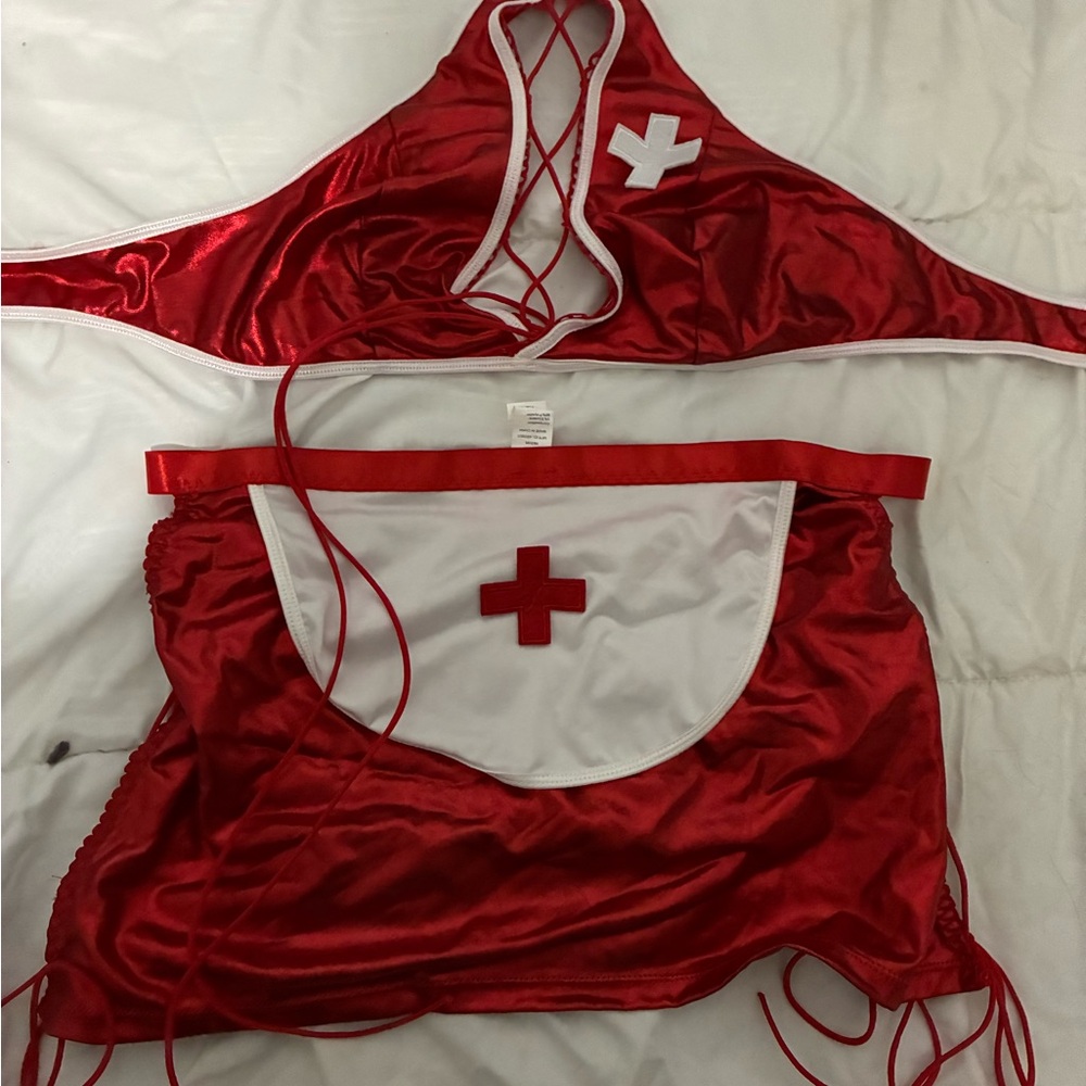 Red Nurse Costume Two-Piece Set